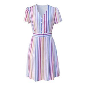 Vintage Waldon Classics Pastel Striped Dress Size 10 USA Made Short Sleeve Retro